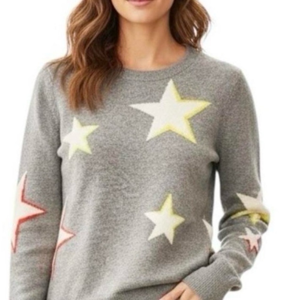Banana Republic Gray Star-Print Crewneck Sweater Italian Merino Wool